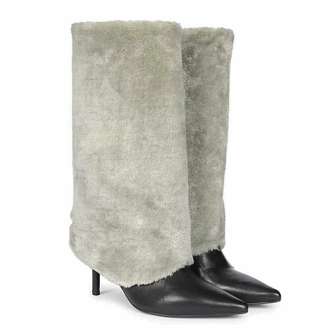 Saint Solveig Grey Fur Cuff Leather Calf Boots - Image 3