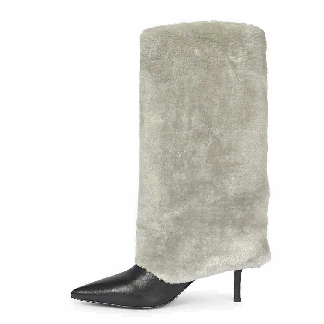 Saint Solveig Grey Fur Cuff Leather Calf Boots - Image 4