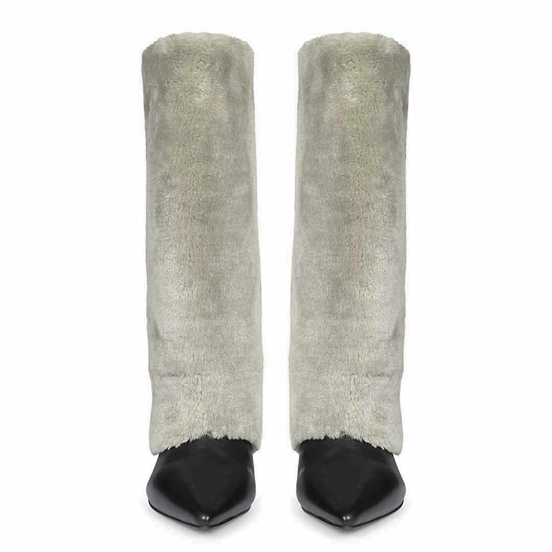 Saint Solveig Grey Fur Cuff Leather Calf Boots - Image 5