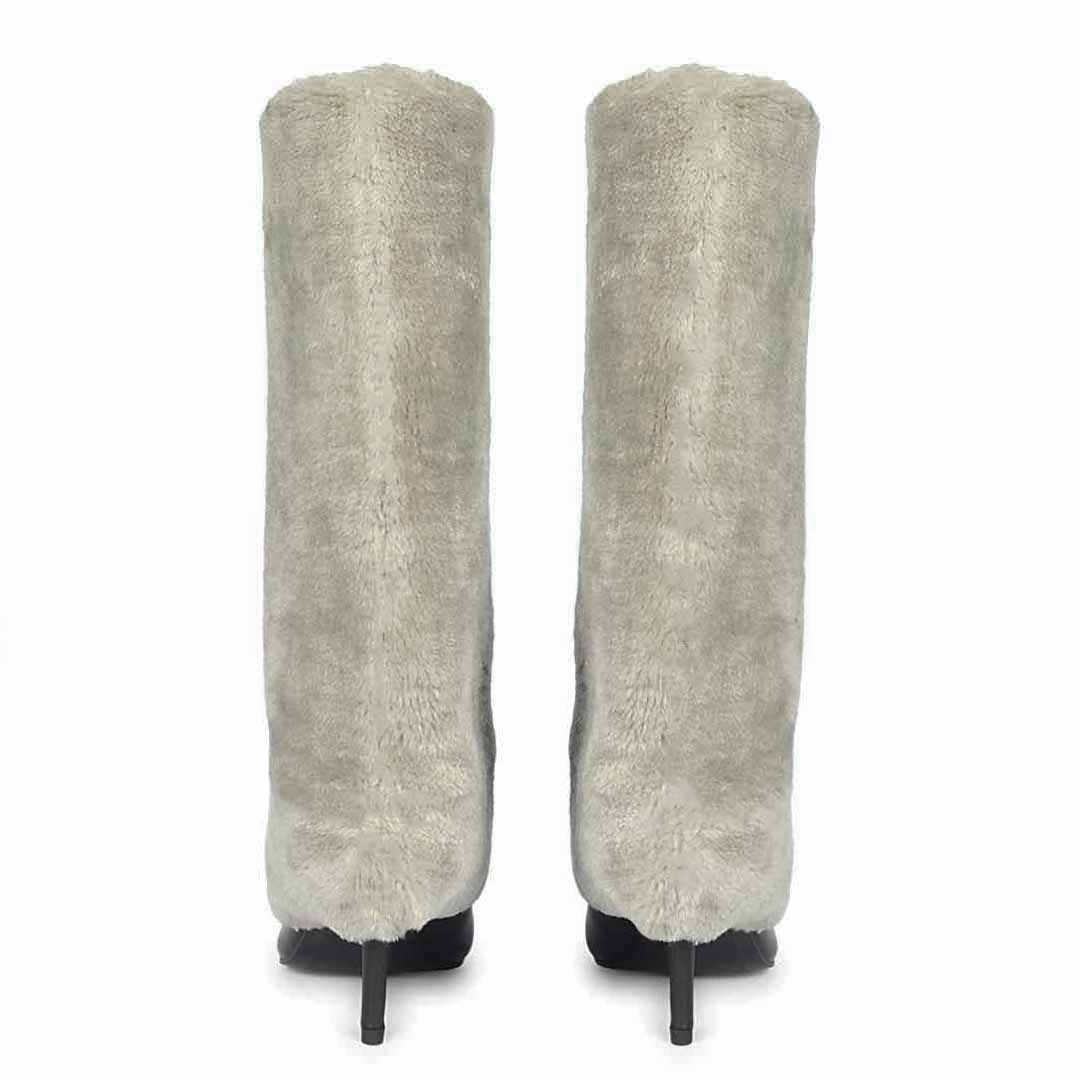 Saint Solveig Grey Fur Cuff Leather Calf Boots - Image 6