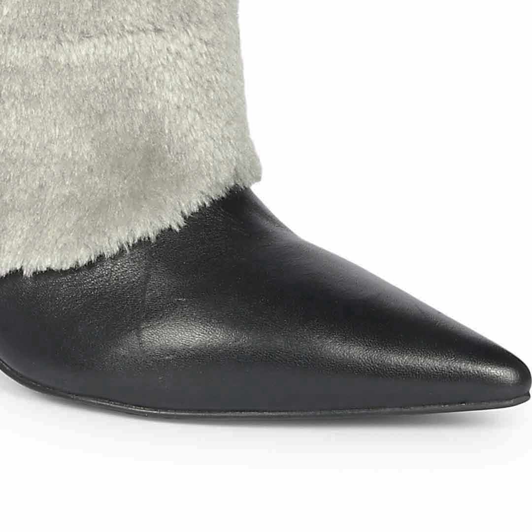 Saint Solveig Grey Fur Cuff Leather Calf Boots - Image 7
