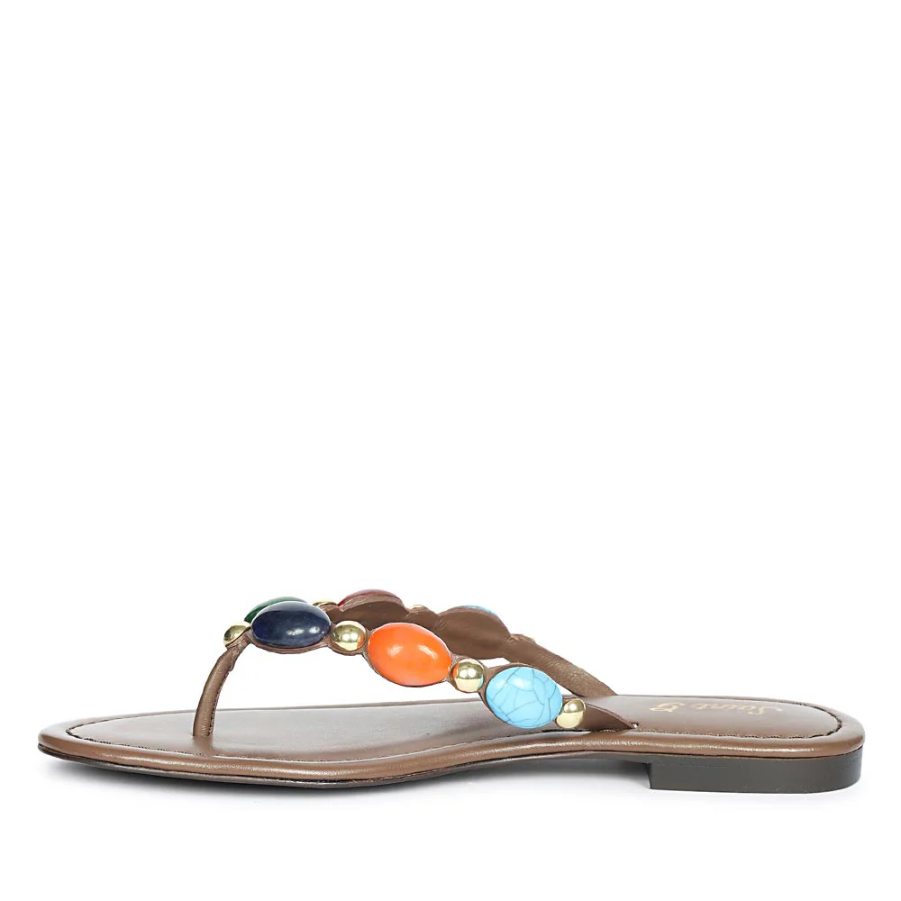 Saint Milira Multi Stone Brown Leather Flats - Image 3