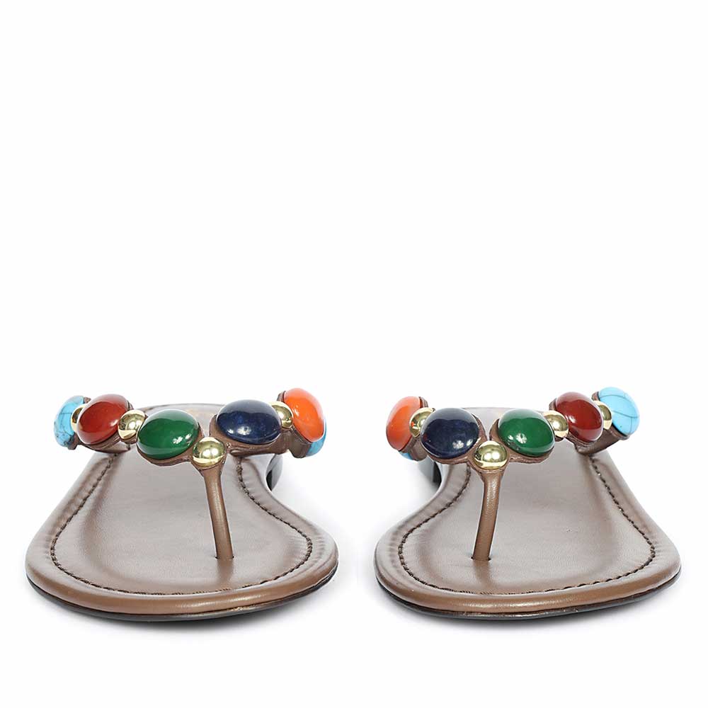 Saint Milira Multi Stone Brown Leather Flats - Image 4