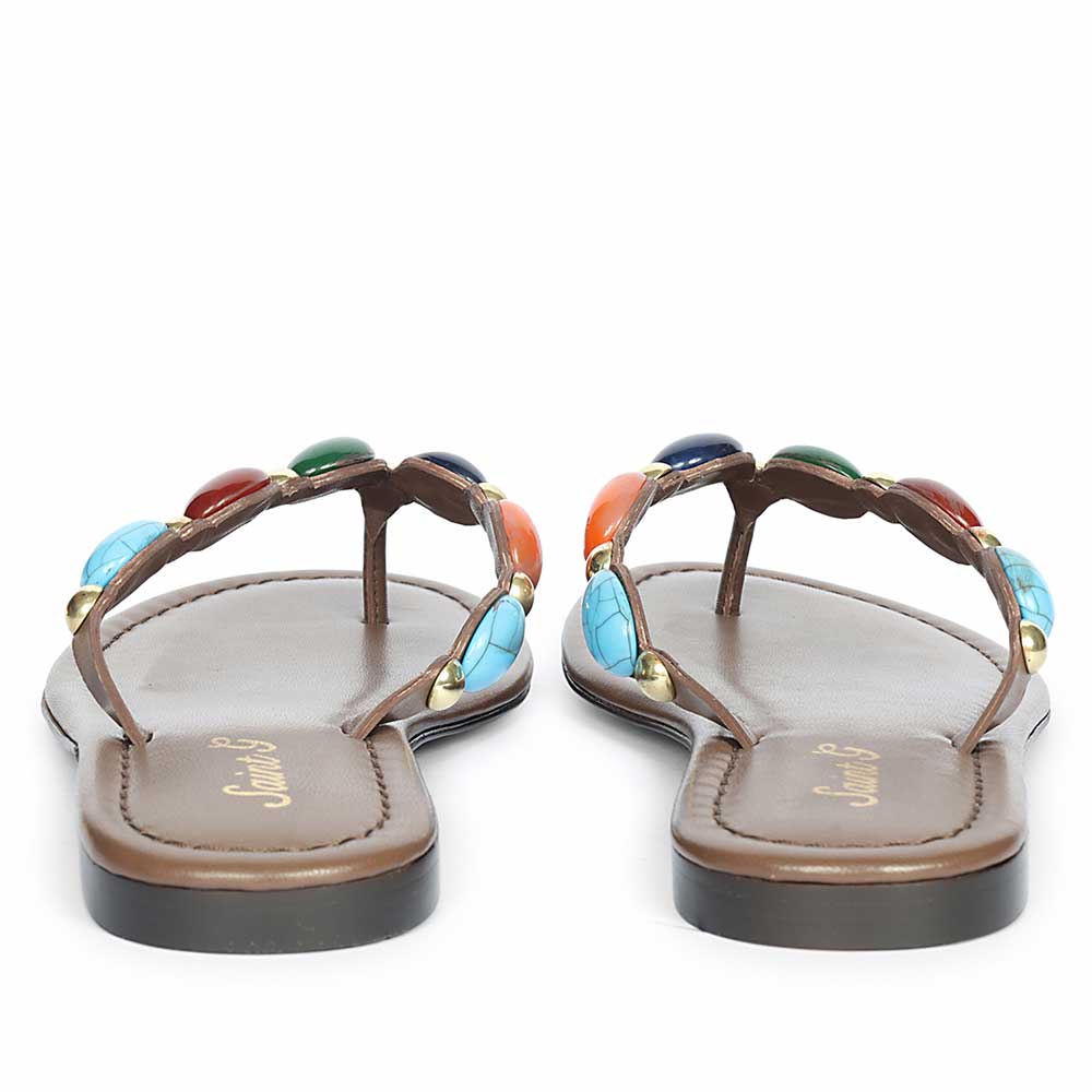 Saint Milira Multi Stone Brown Leather Flats - Image 5