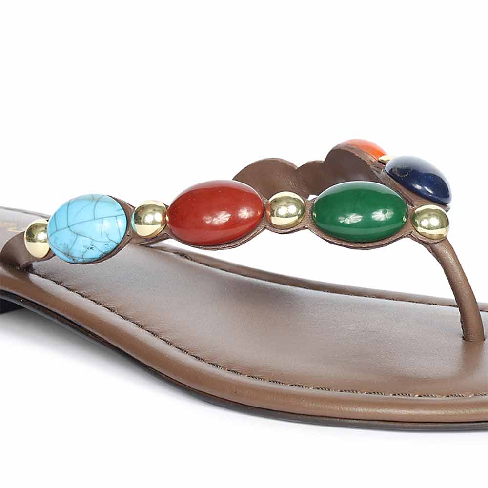 Saint Milira Multi Stone Brown Leather Flats - Image 7