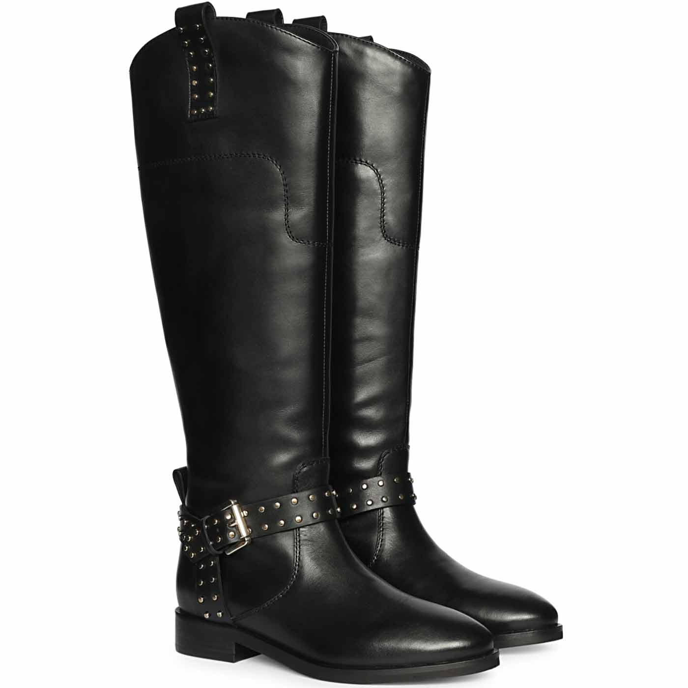 Saint Soraya Studded Buckle Black Leather Long Boots - Image 2