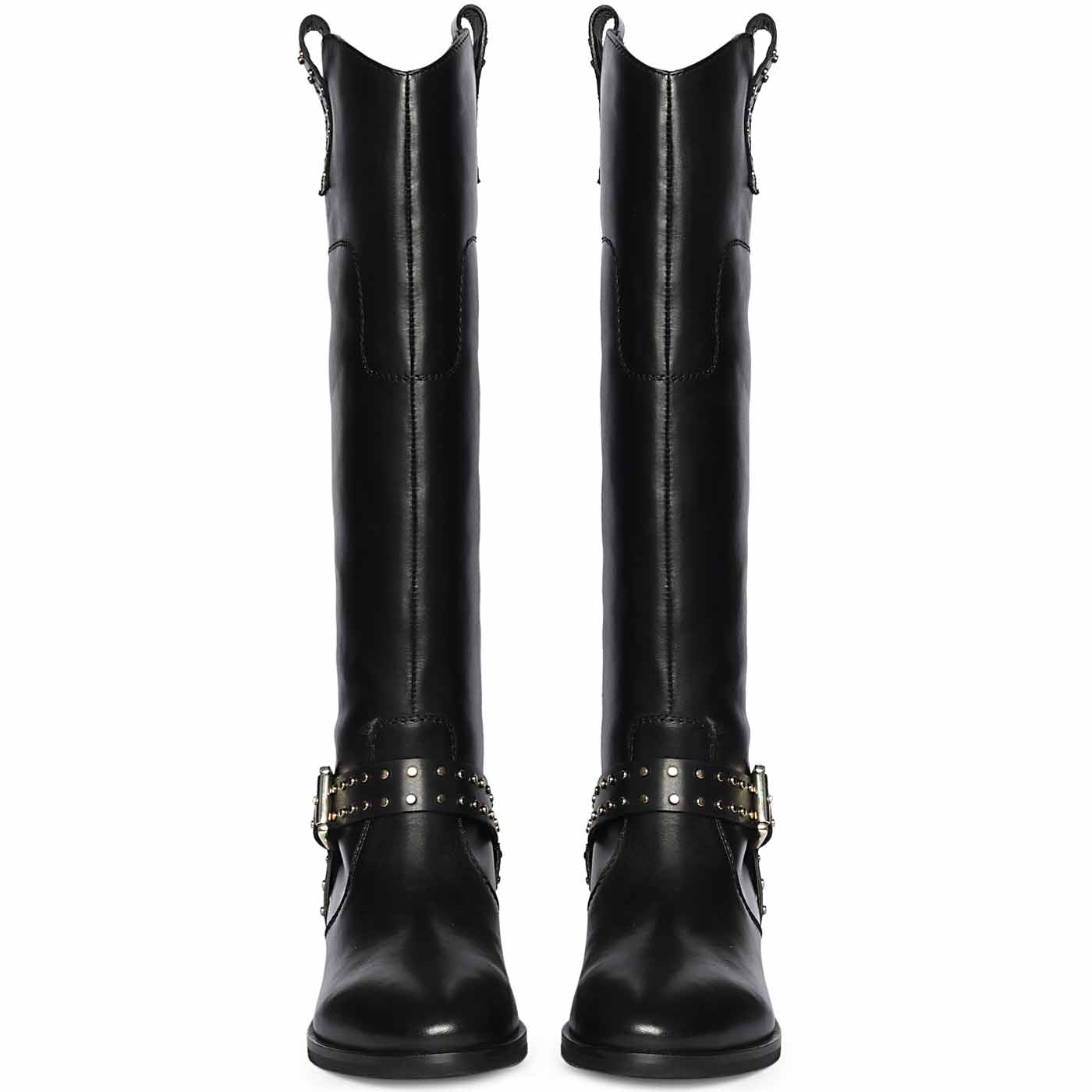 Saint Soraya Studded Buckle Black Leather Long Boots - Image 4