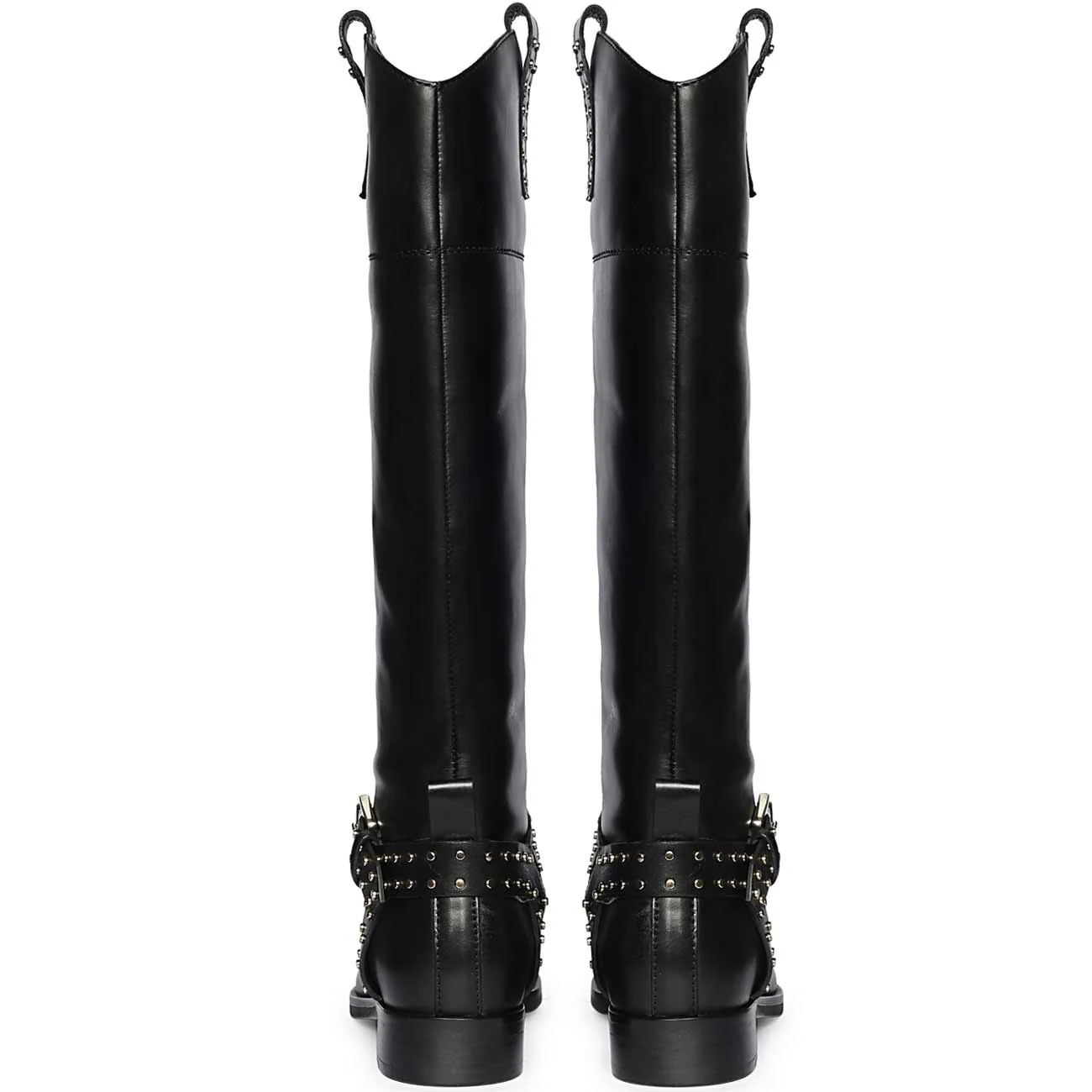 Saint Soraya Studded Buckle Black Leather Long Boots - Image 5