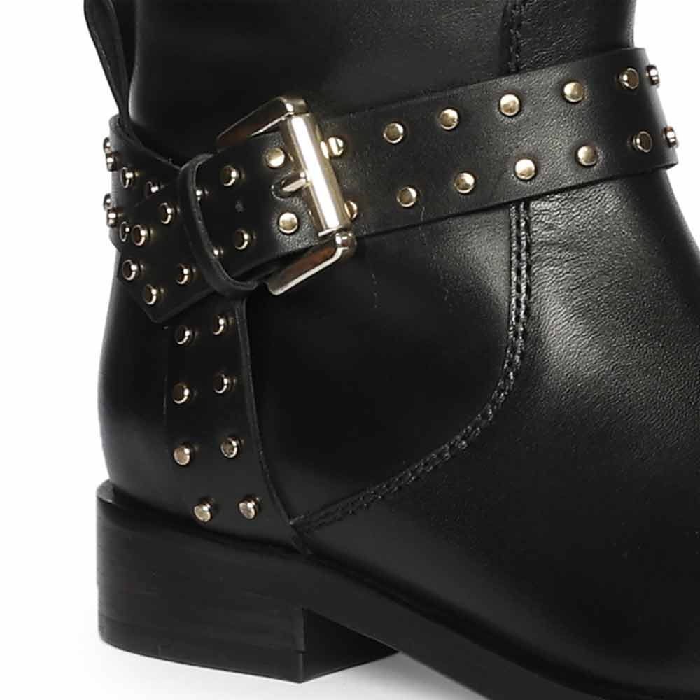 Saint Soraya Studded Buckle Black Leather Long Boots - Image 6