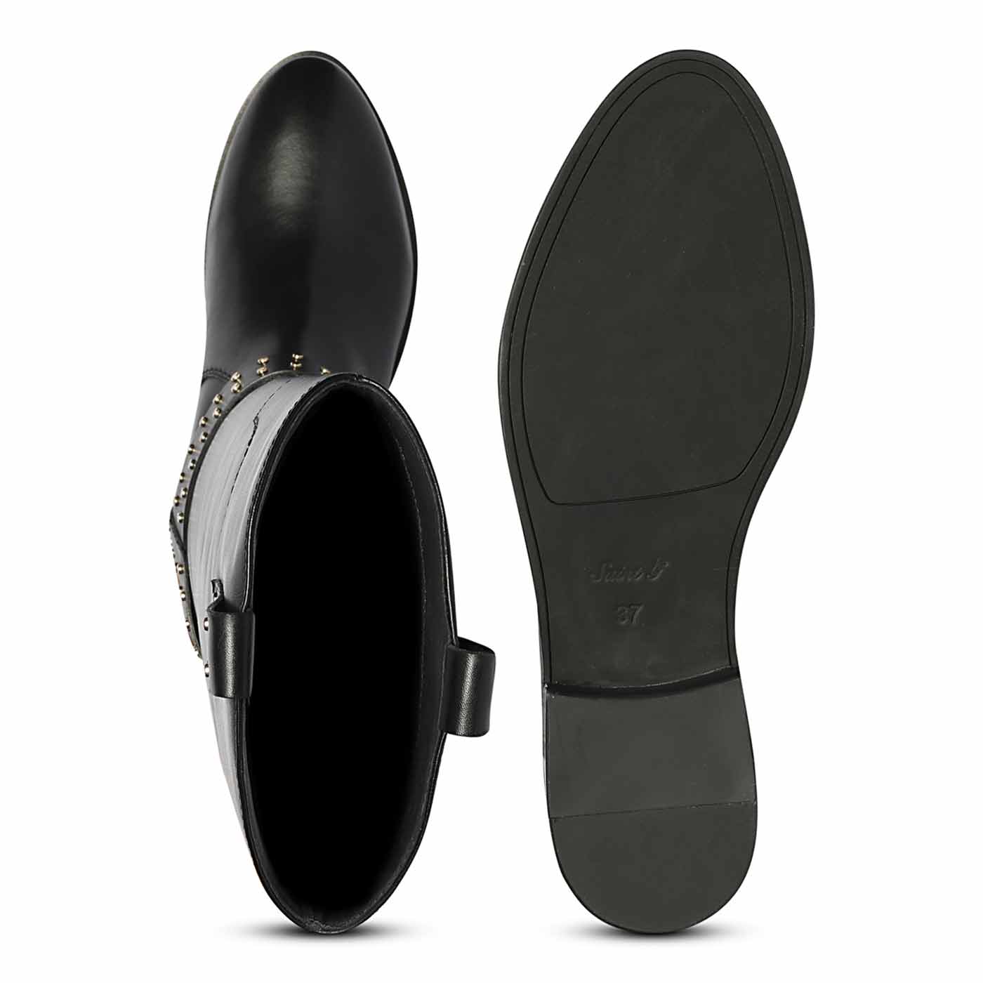 Saint Soraya Studded Buckle Black Leather Long Boots - Image 7