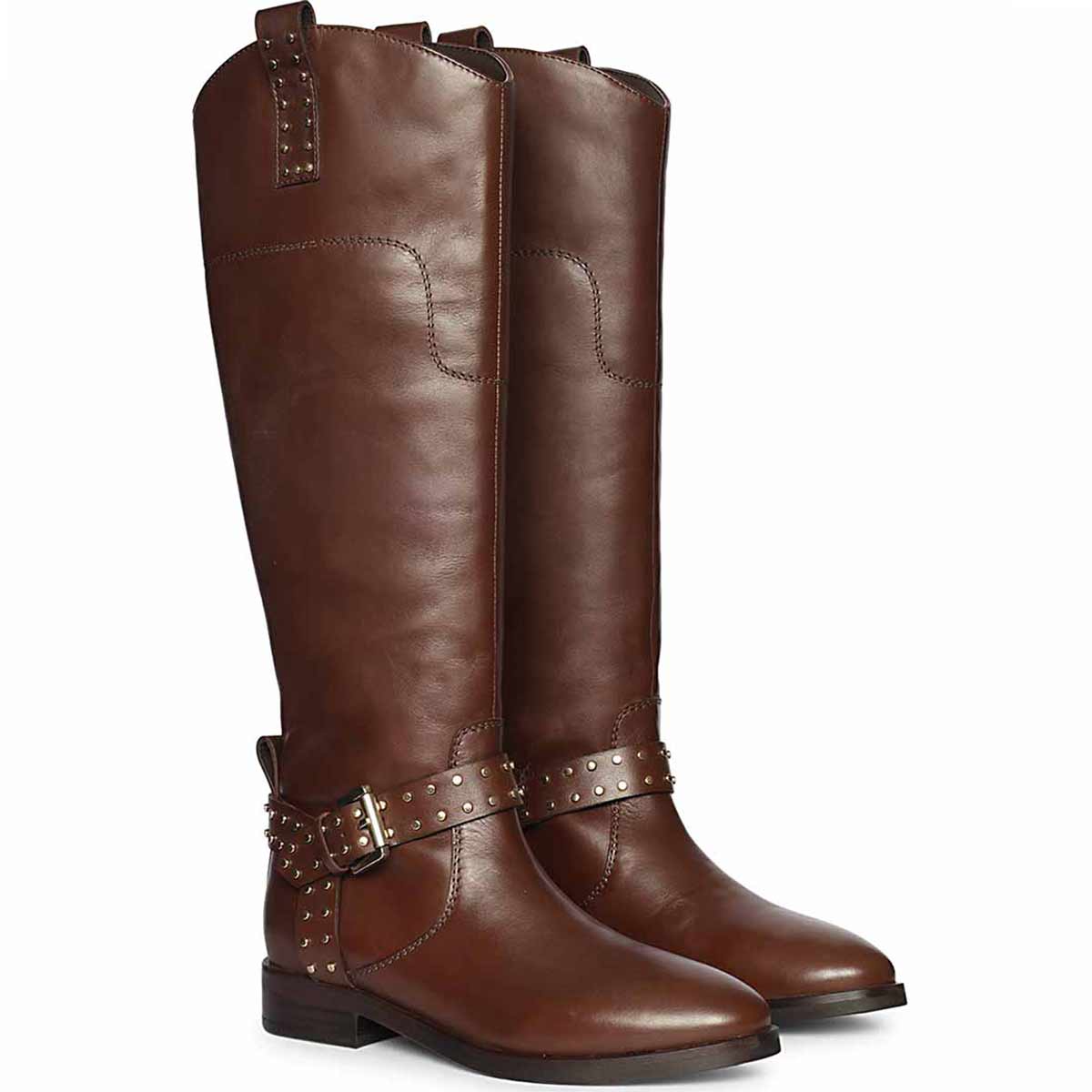 Saint Soraya Studded Buckle Brown Leather Long Boots - Image 2