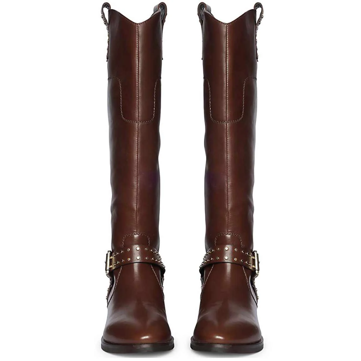 Saint Soraya Studded Buckle Brown Leather Long Boots - Image 4