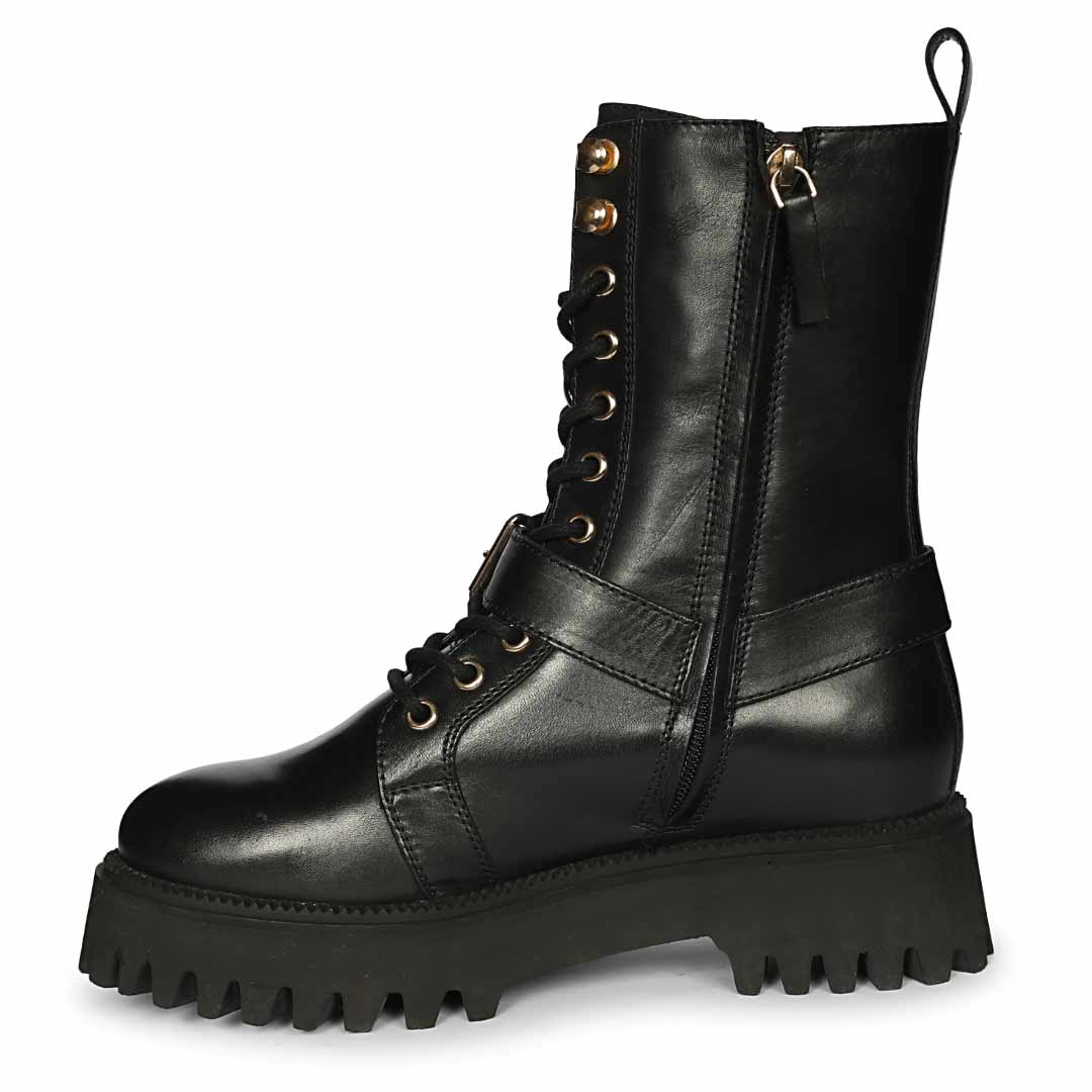 Saint Cyrilo Black Snake Print Leather High Ankle Boots - Image 4