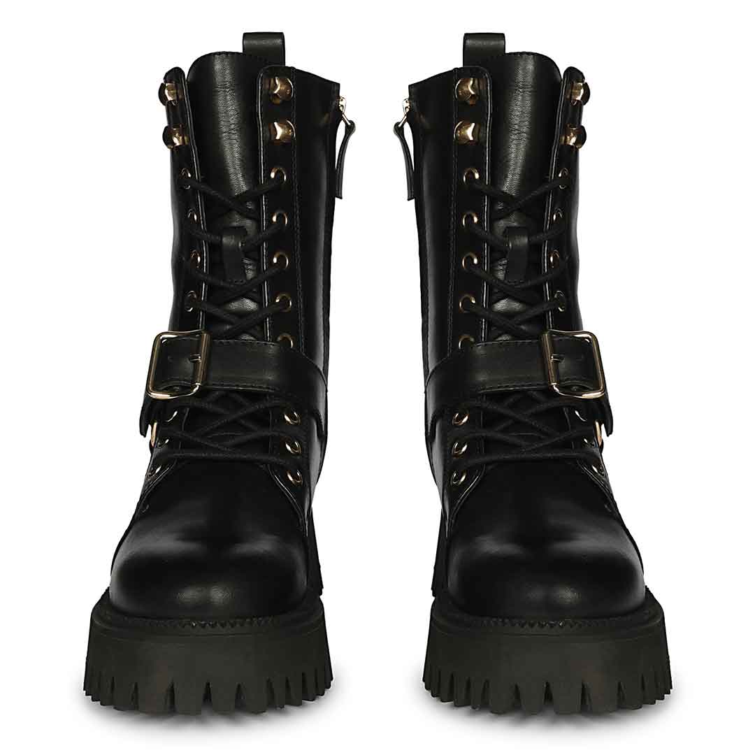 Saint Cyrilo Black Snake Print Leather High Ankle Boots - Image 5