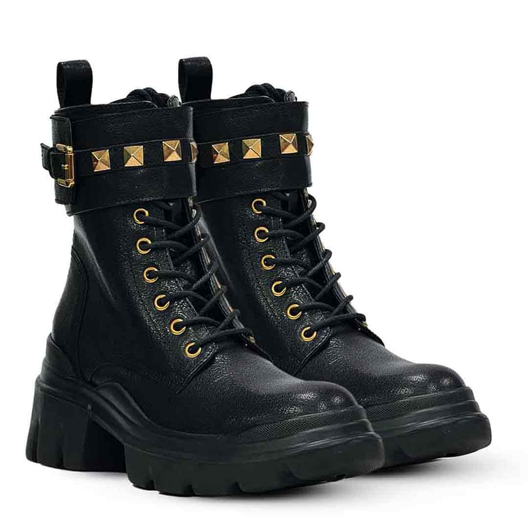 Saint Stella Black Leather Lace Up High Ankle Boots - Image 3