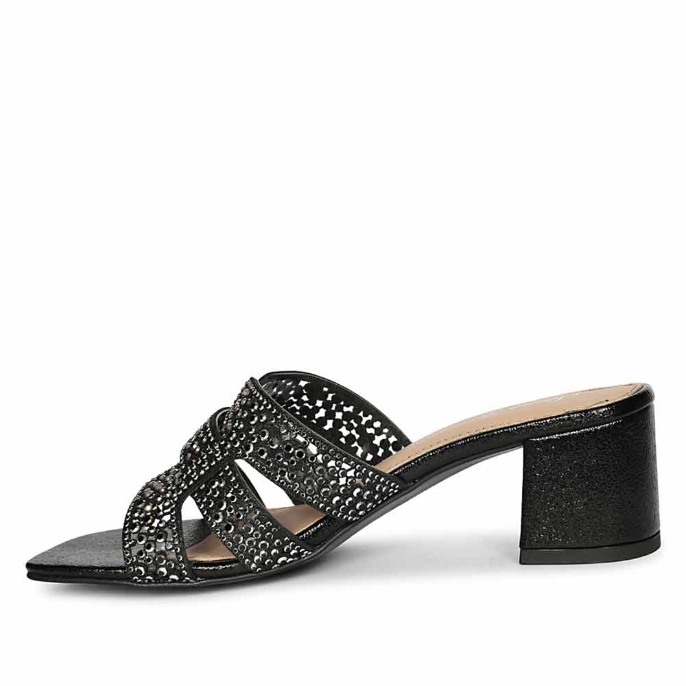 Saint Stevie Crystal Black Leather Block Heels - Image 3