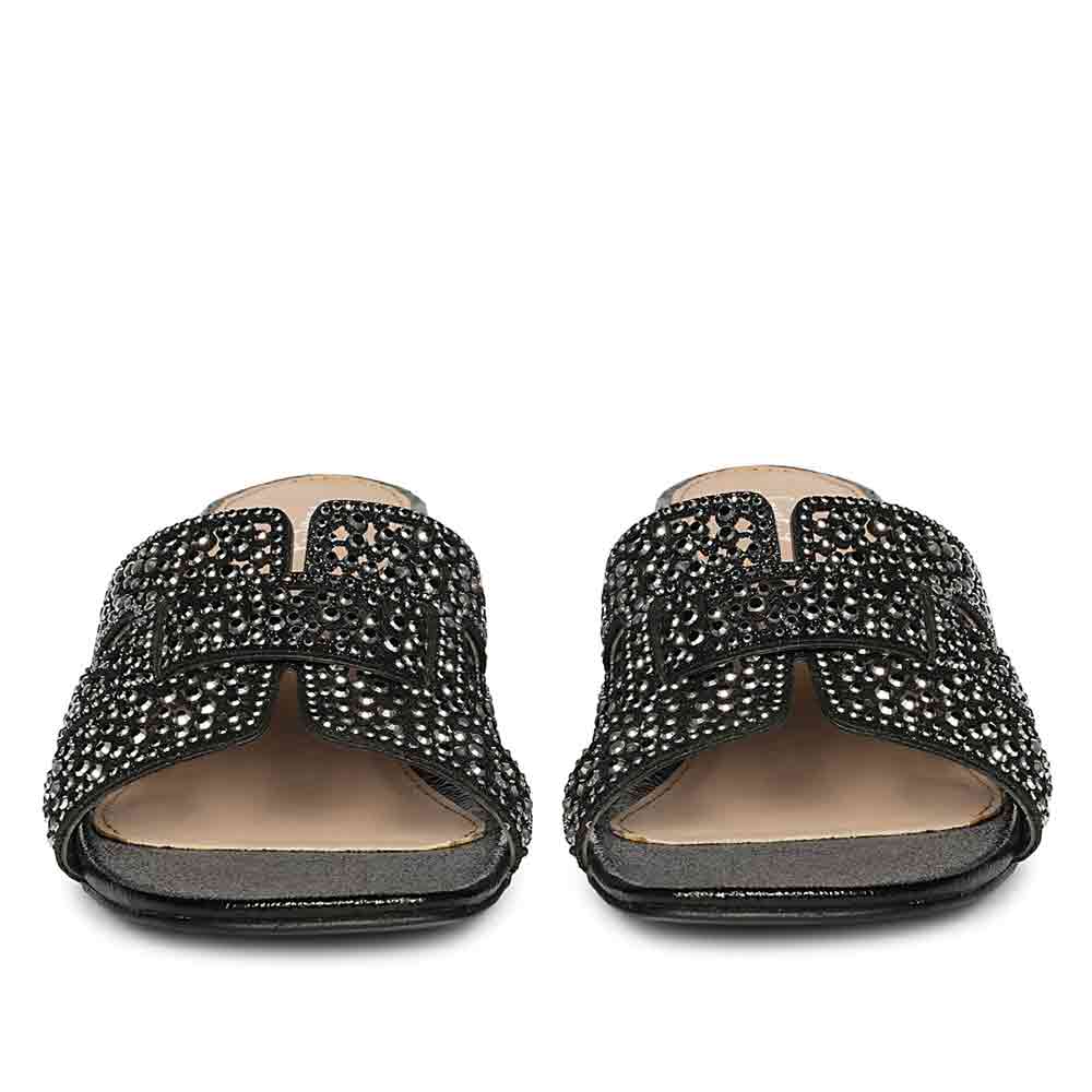 Saint Stevie Crystal Black Leather Block Heels - Image 4
