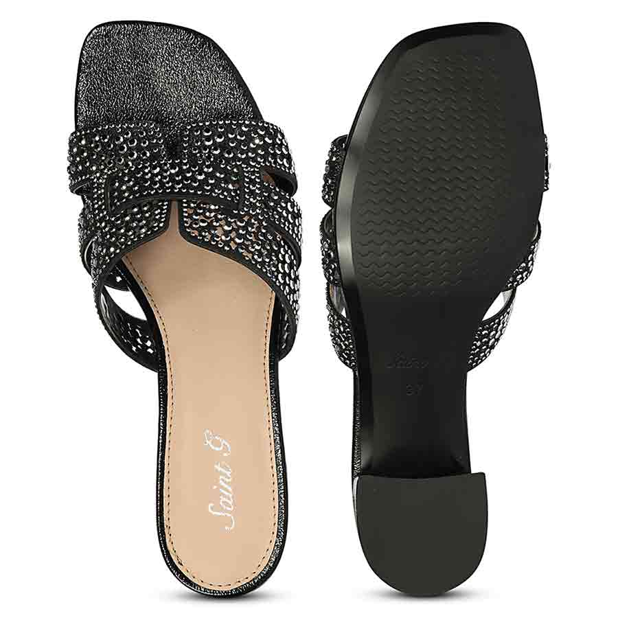 Saint Stevie Crystal Black Leather Block Heels - Image 6
