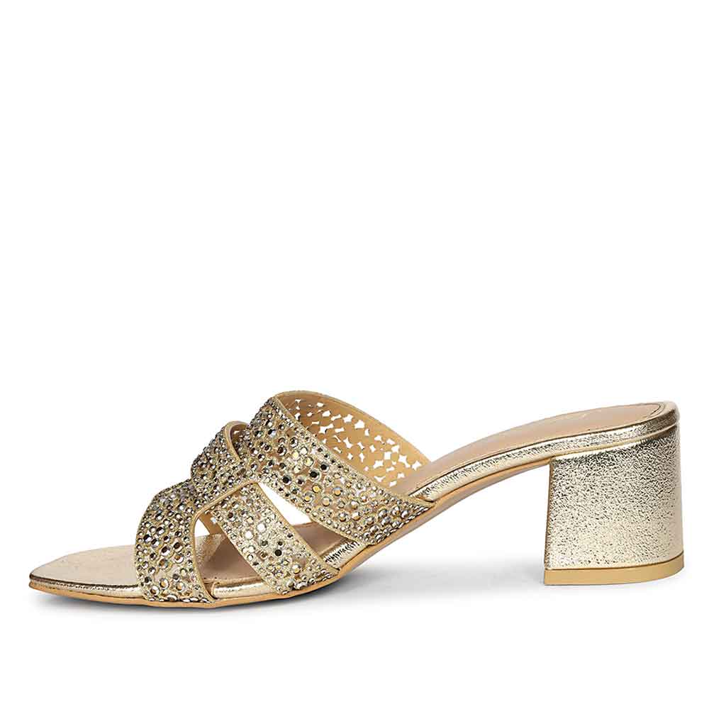 Saint Stevie Crystal Gold Leather Block Heels - Image 3