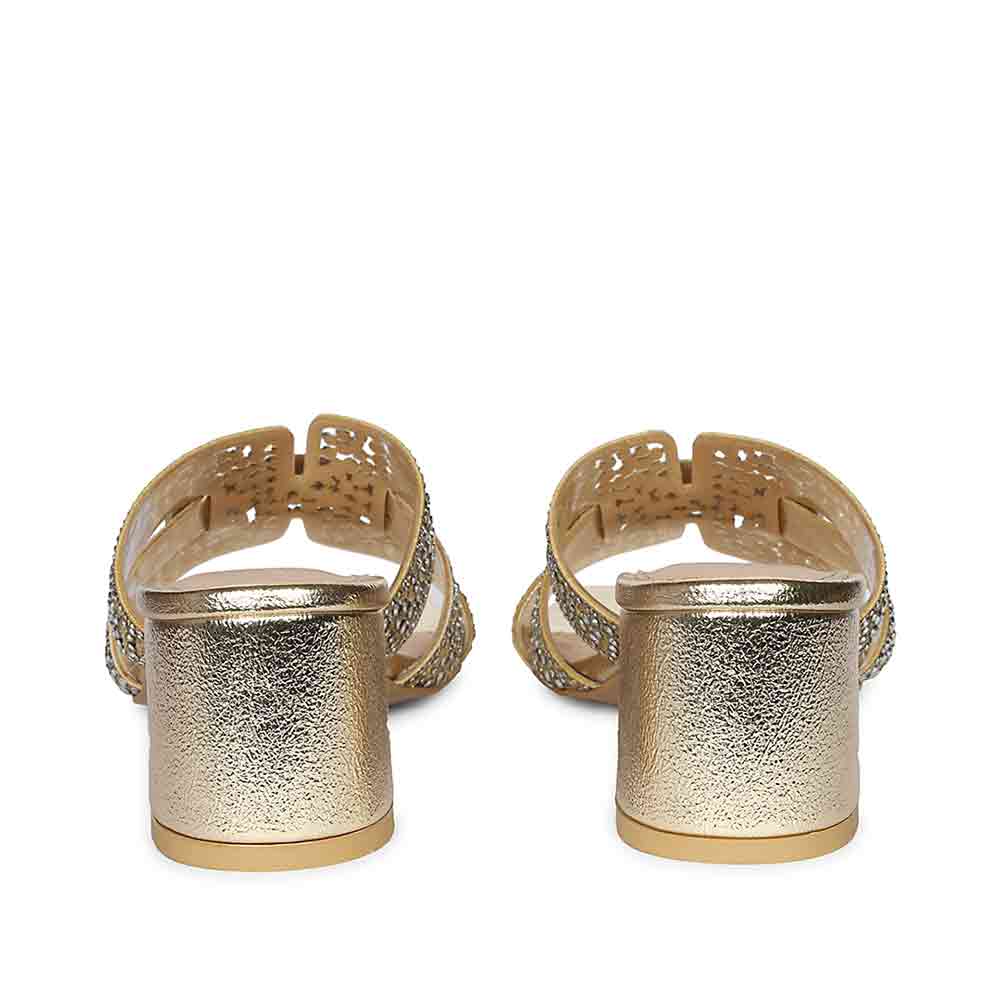 Saint Stevie Crystal Gold Leather Block Heels - Image 5
