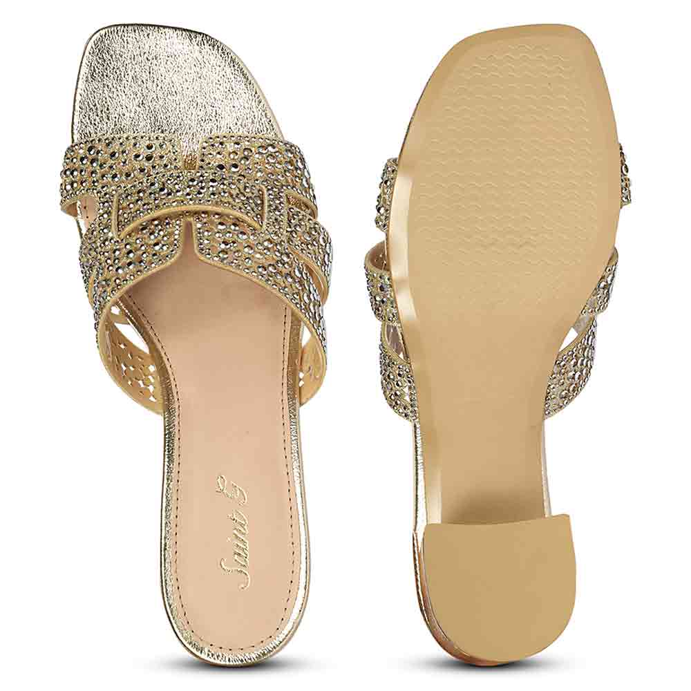 Saint Stevie Crystal Gold Leather Block Heels - Image 6
