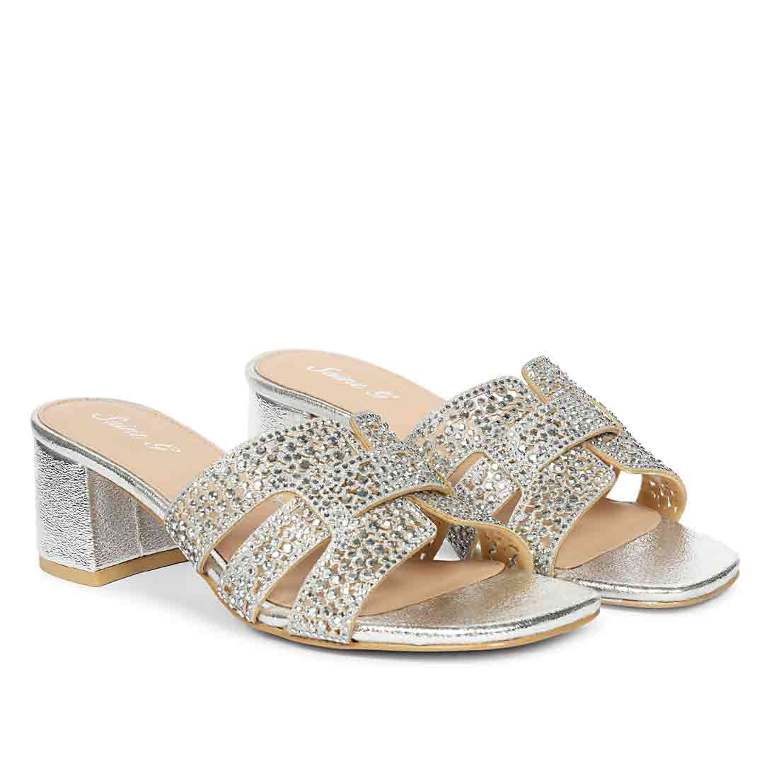Saint Stevie Crystal Silver Leather Block Heels - Image 2