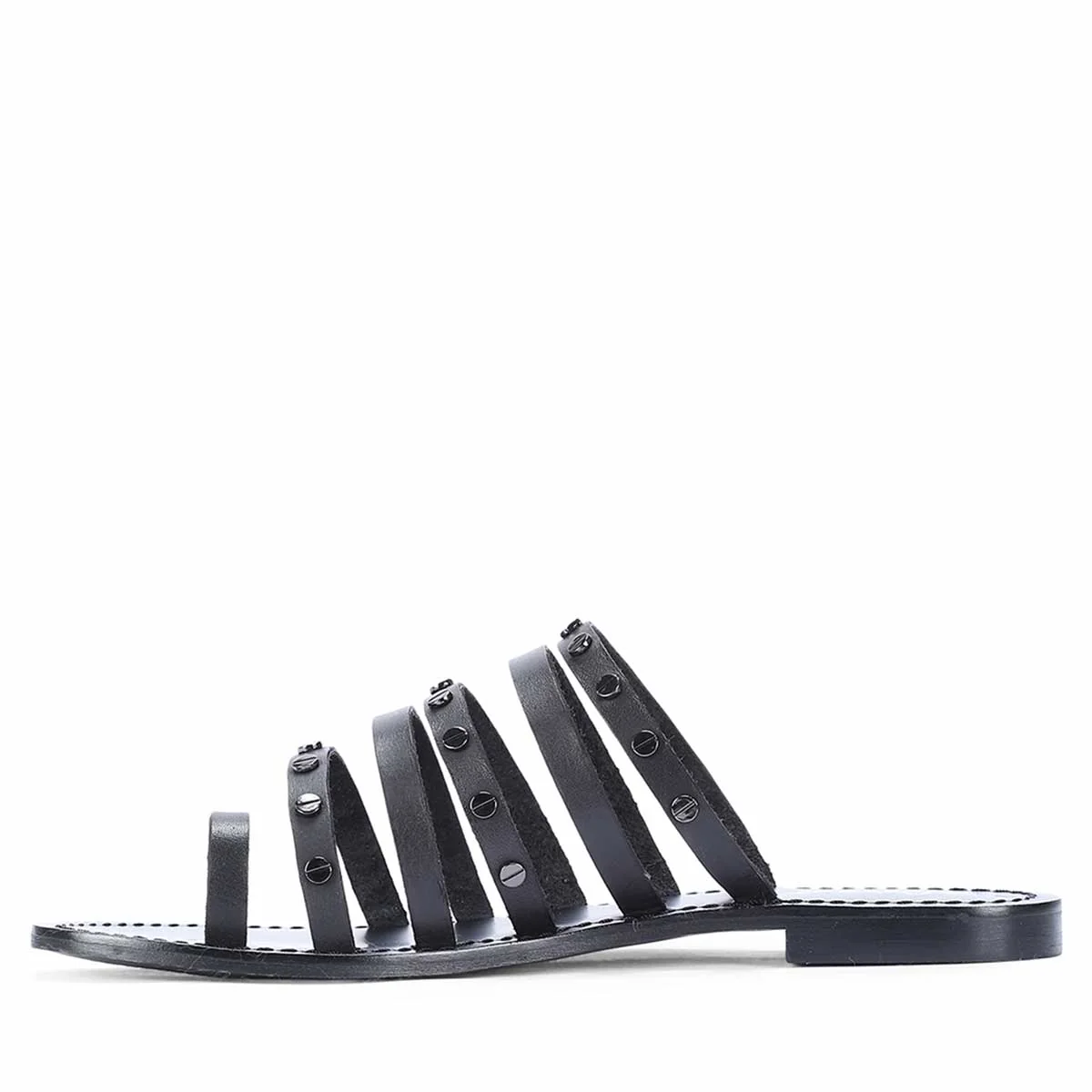 Saint Suri Metal Studded Multi-Strap Leather Flats Sandals - Image 3