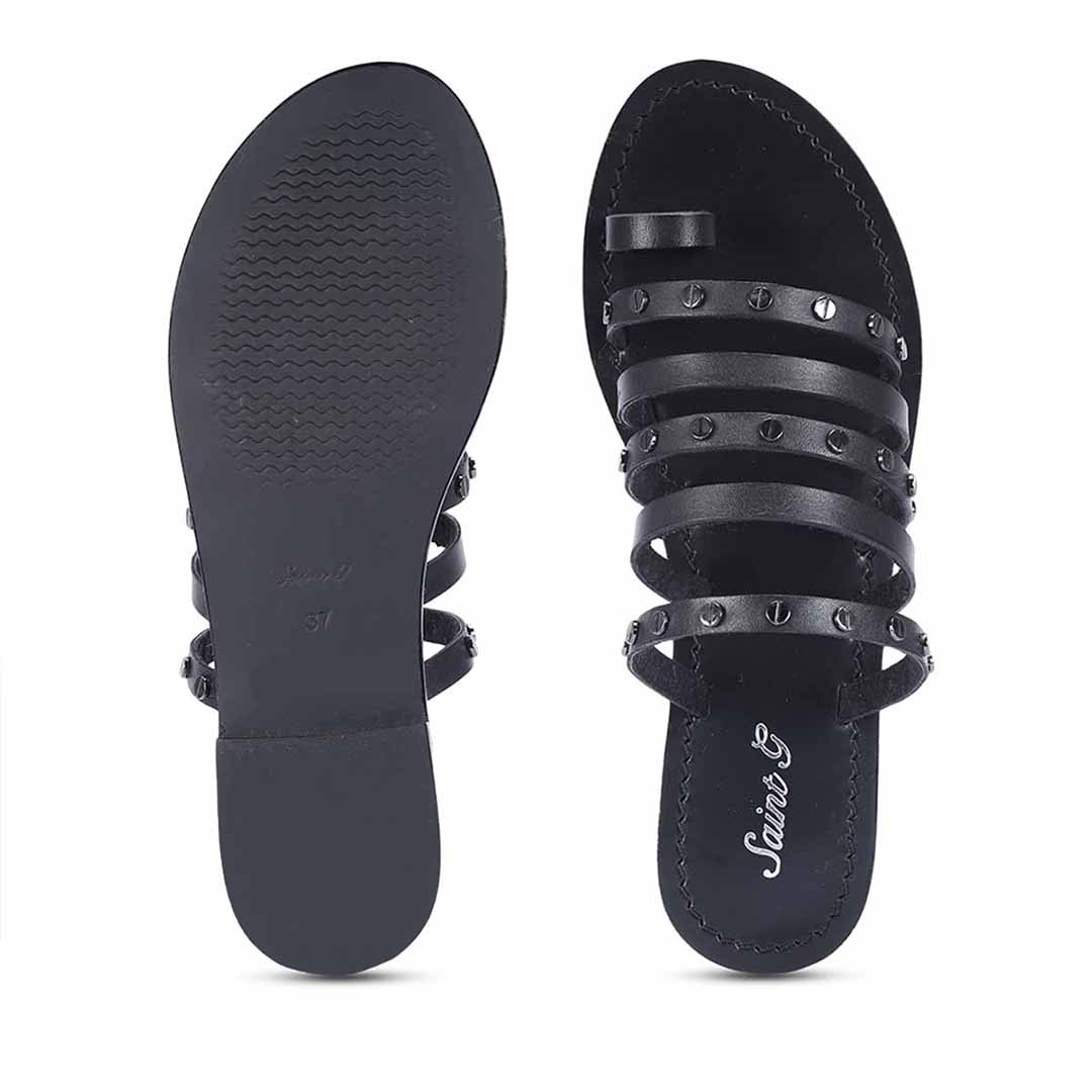 Saint Suri Metal Studded Multi-Strap Leather Flats Sandals - Image 6