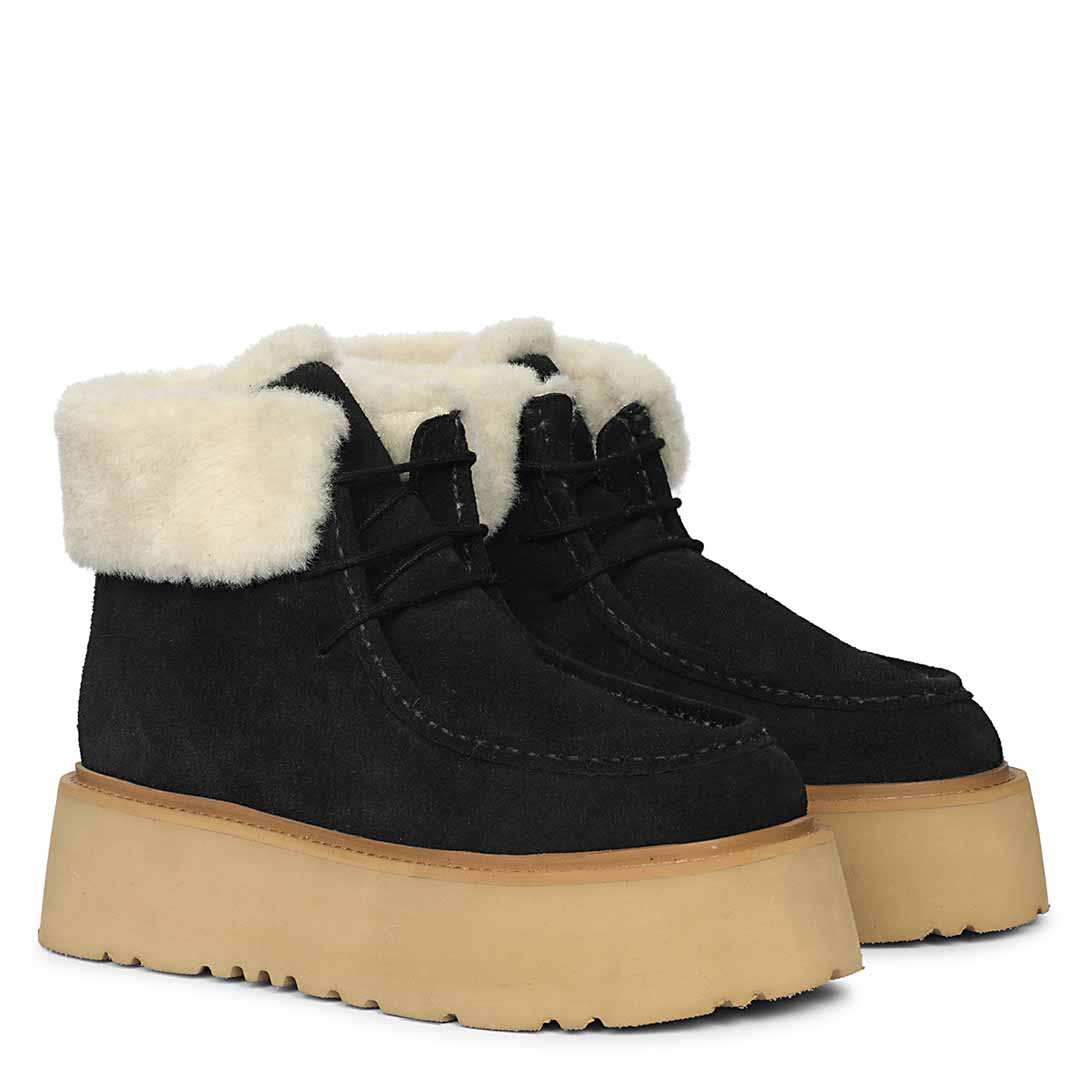 Saint Svaline Black Suede Leather Fur-Lined Platform Boots - Image 2