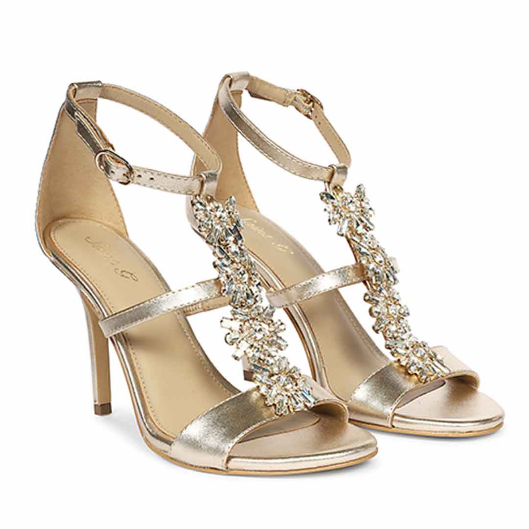 Saint Sydney Crystal Stone Metallic Gold Leather Stilettos - Image 3