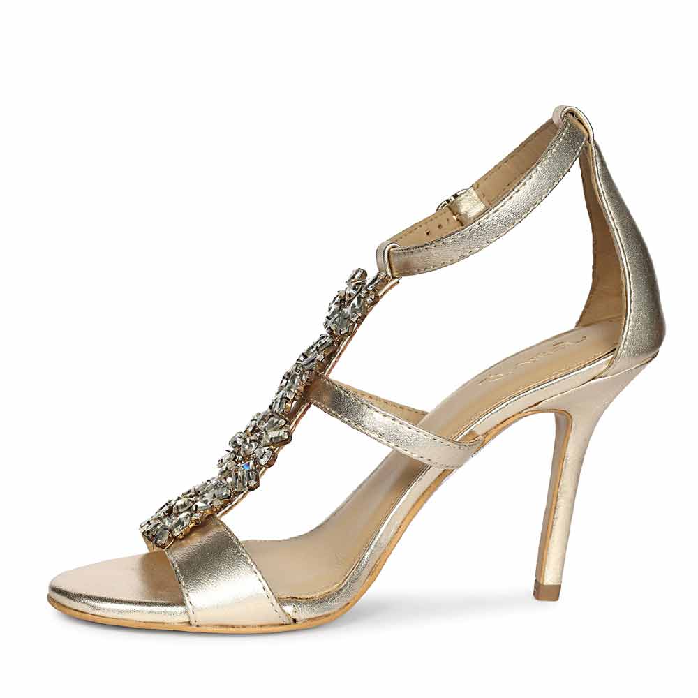 Saint Sydney Crystal Stone Metallic Gold Leather Stilettos - Image 4