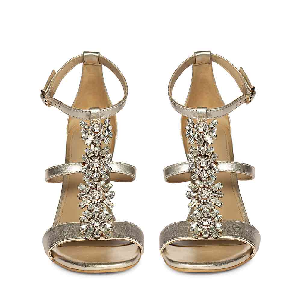 Saint Sydney Crystal Stone Metallic Gold Leather Stilettos - Image 5