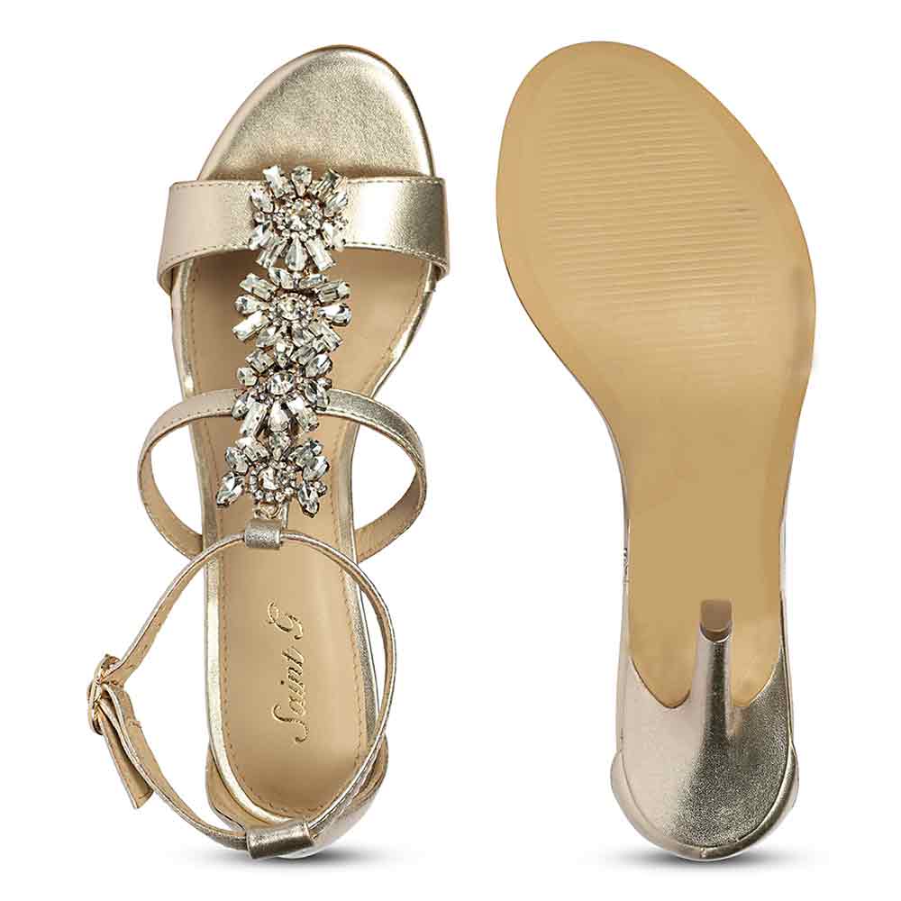 Saint Sydney Crystal Stone Metallic Gold Leather Stilettos - Image 7