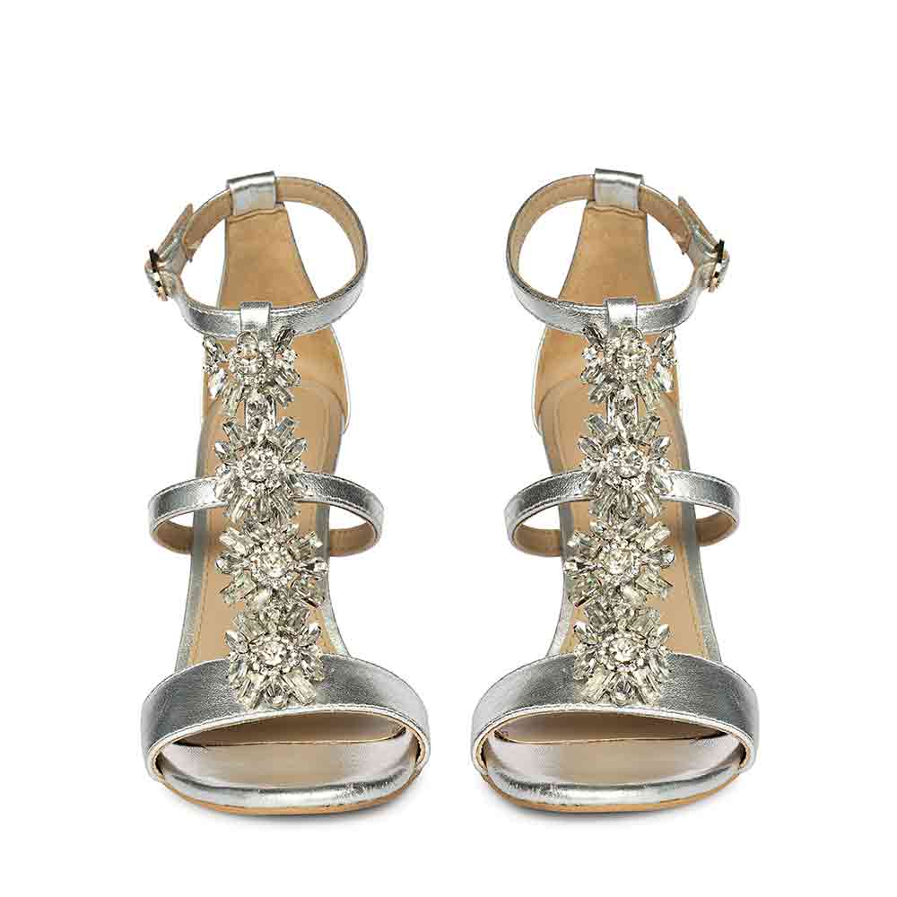 Saint Sydney Crystal Stone Metallic Silver Leather Stilettos - Image 5