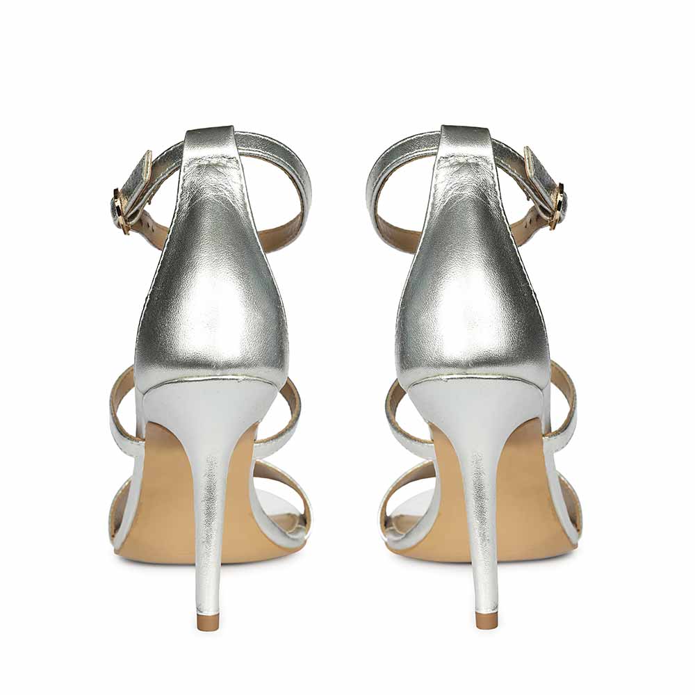 Saint Sydney Crystal Stone Metallic Silver Leather Stilettos - Image 6