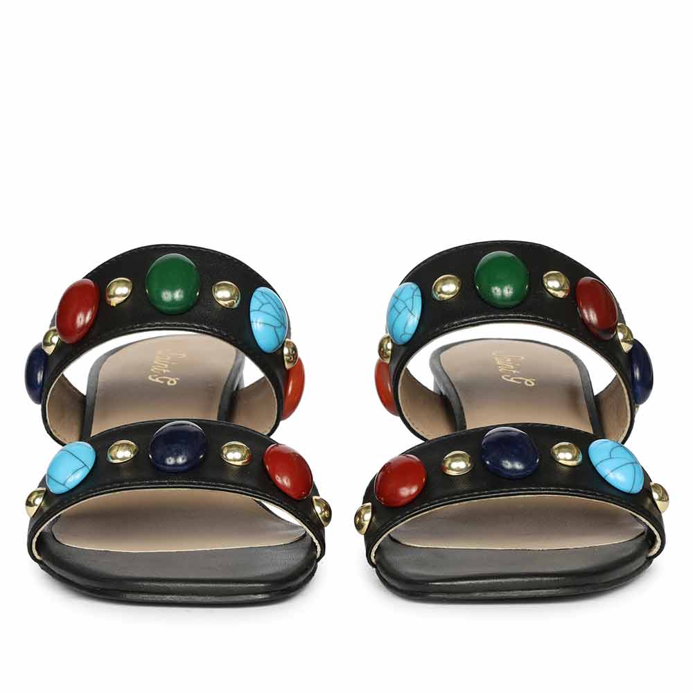 Saint Tahni Multi Stone Black Leather Block Heels - Image 4