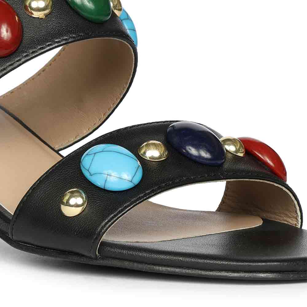 Saint Tahni Multi Stone Black Leather Block Heels - Image 7