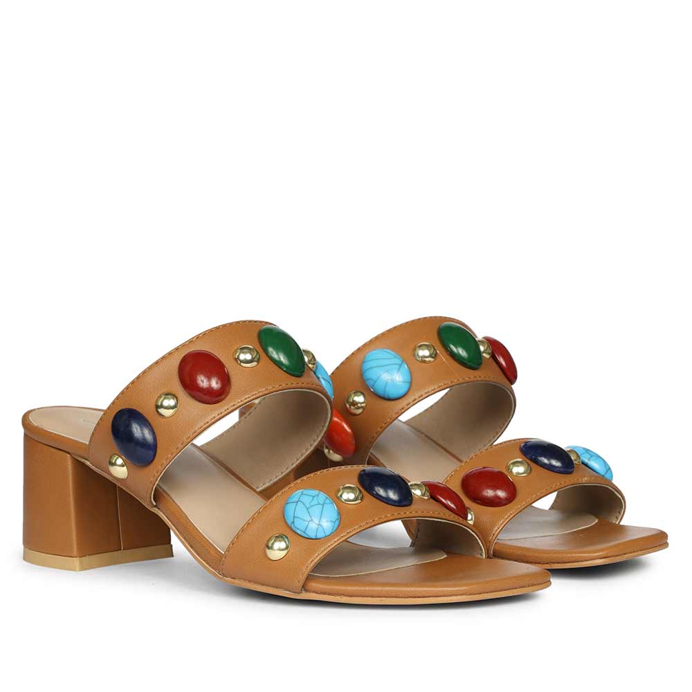 Saint Tahni Multi Stone Cuoio Leather Block Heels - Image 3