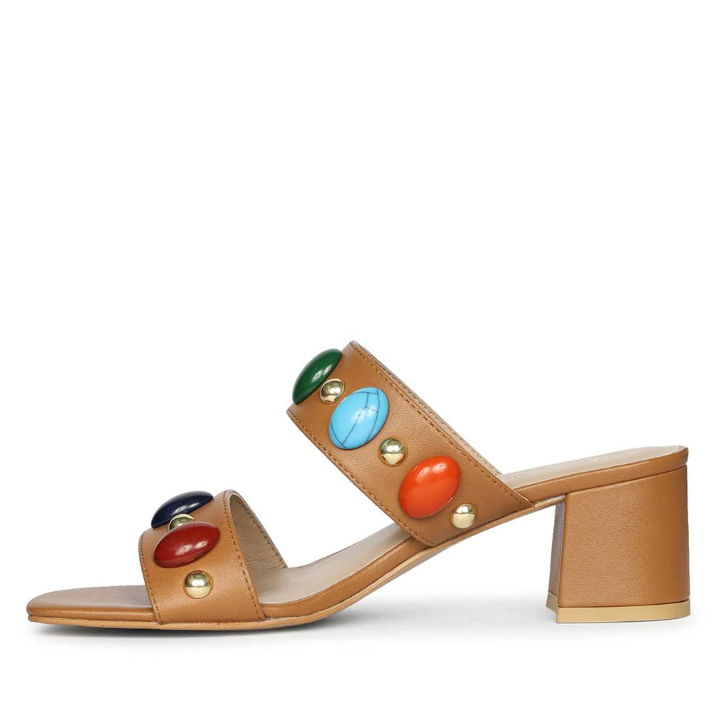 Saint Tahni Multi Stone Cuoio Leather Block Heels - Image 4
