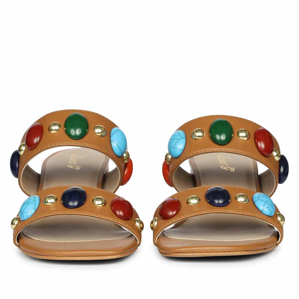Saint Tahni Multi Stone Cuoio Leather Block Heels - Image 5