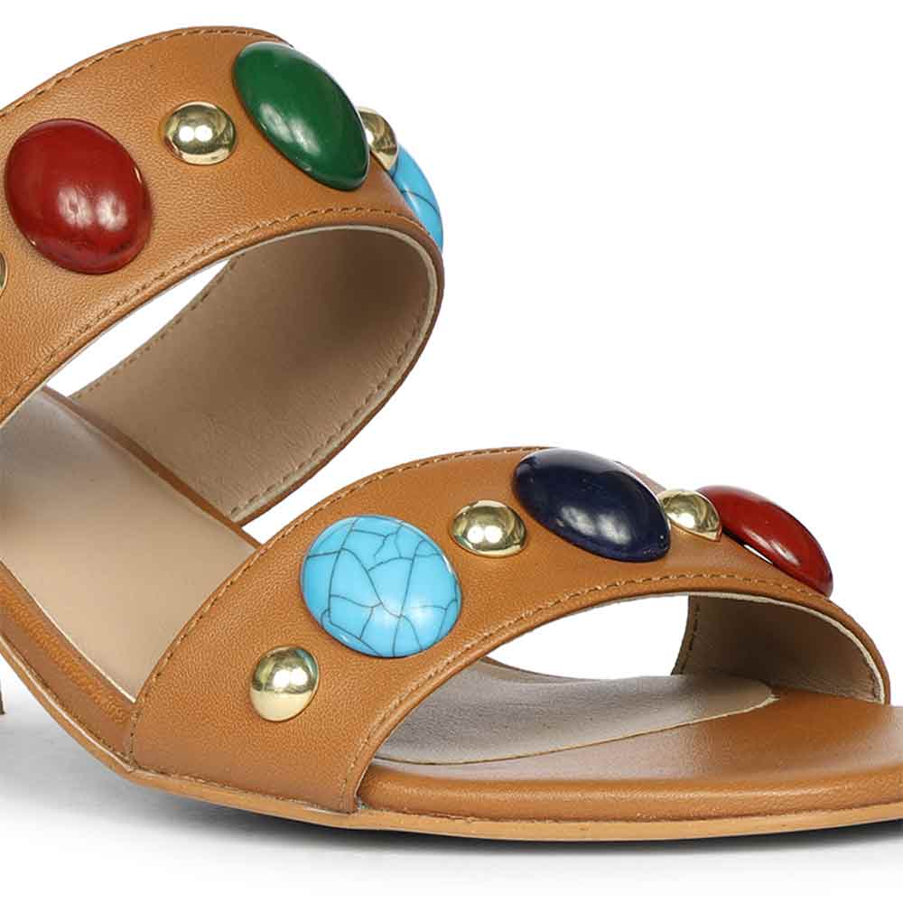 Saint Tahni Multi Stone Cuoio Leather Block Heels - Image 7