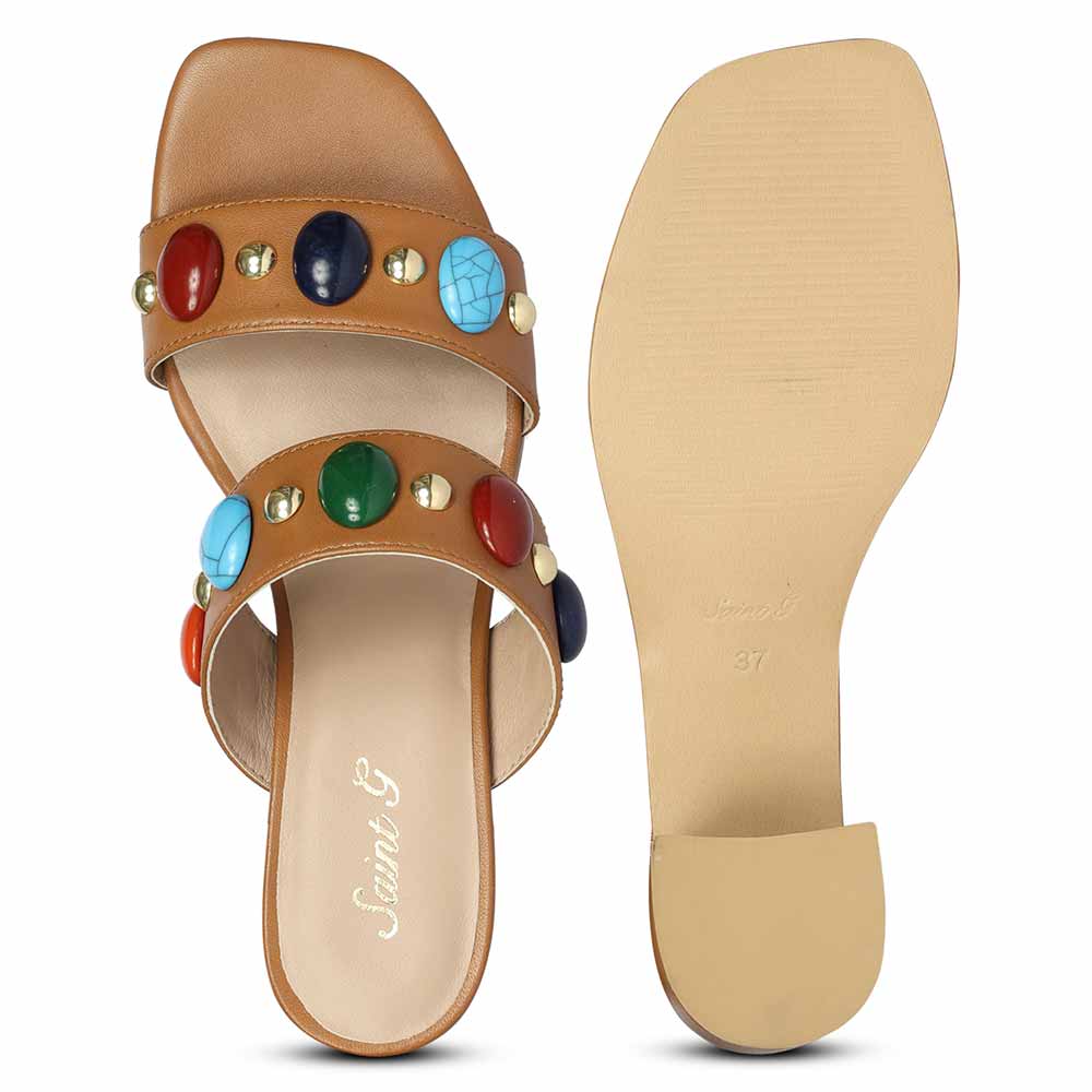 Saint Tahni Multi Stone Cuoio Leather Block Heels - Image 8