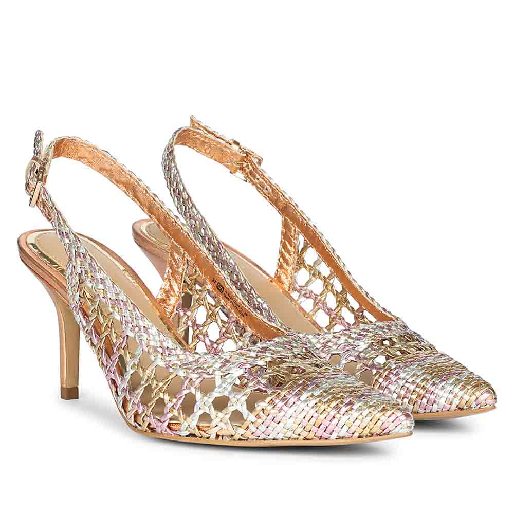 Saint Tamia Pink & Cipria Metallic Hand Woven Leather Pumps - Image 3