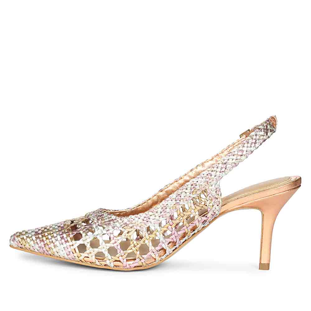 Saint Tamia Pink & Cipria Metallic Hand Woven Leather Pumps - Image 4