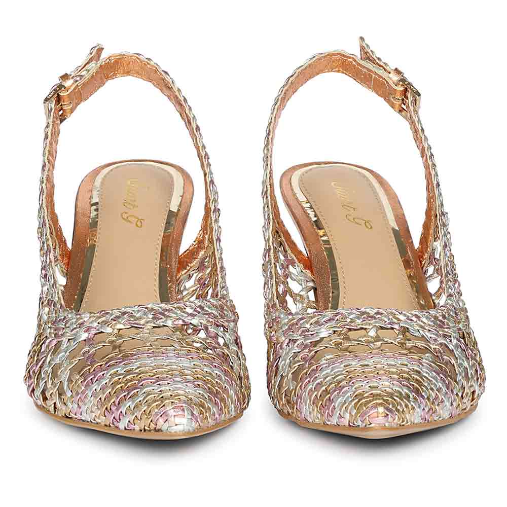 Saint Tamia Pink & Cipria Metallic Hand Woven Leather Pumps - Image 5