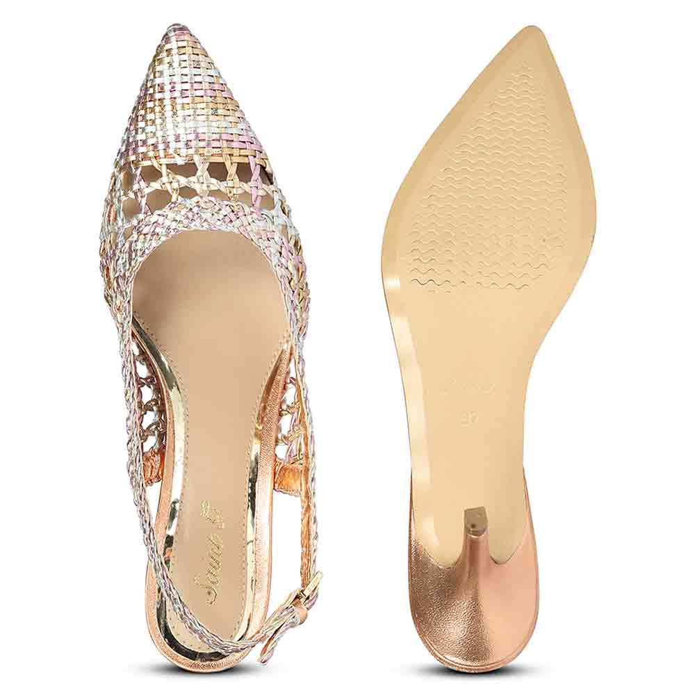 Saint Tamia Pink & Cipria Metallic Hand Woven Leather Pumps - Image 7