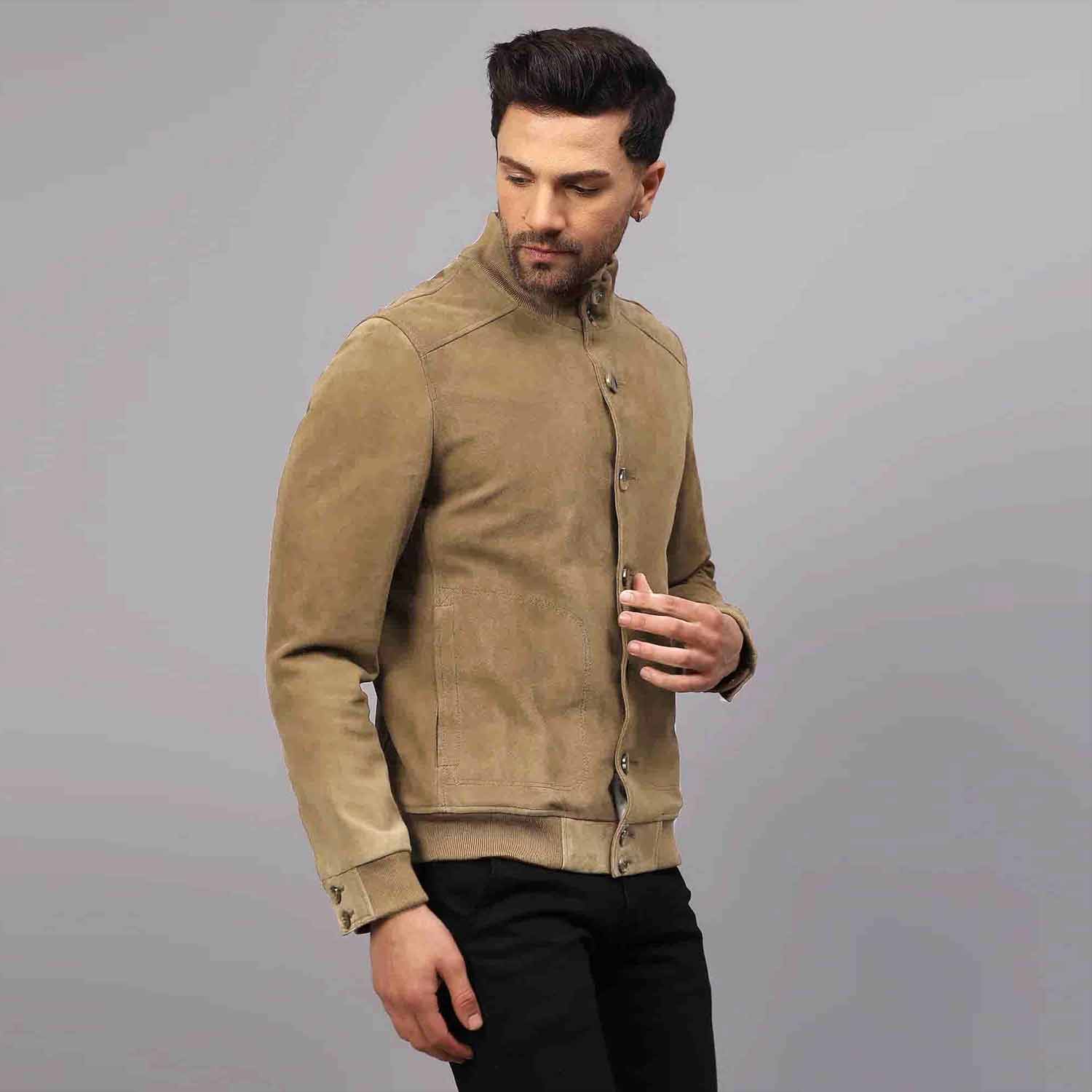 Saint Valen Mens Tan Suede Leather Jackets - Image 3