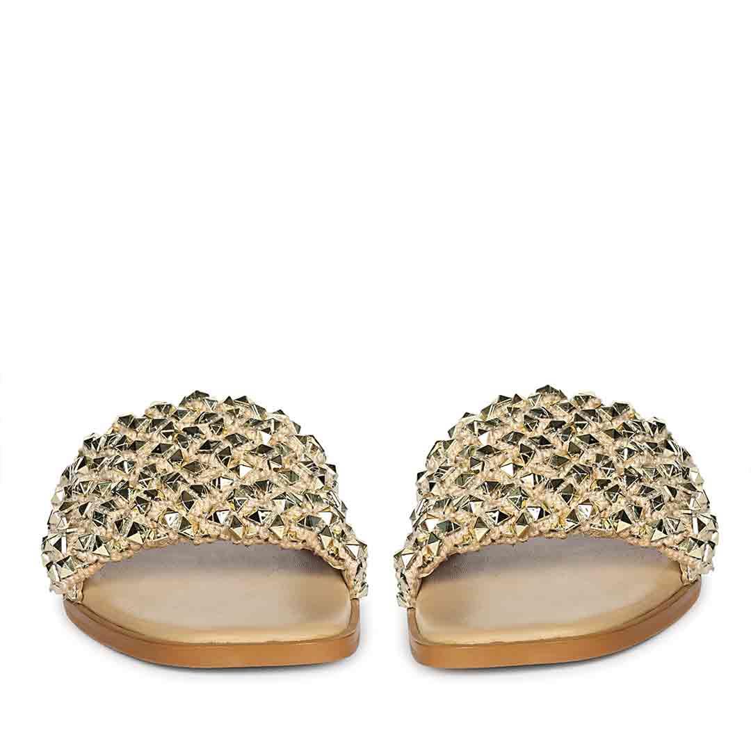 Saint Tara Glow Mesh Beige Leather Flats - Image 3