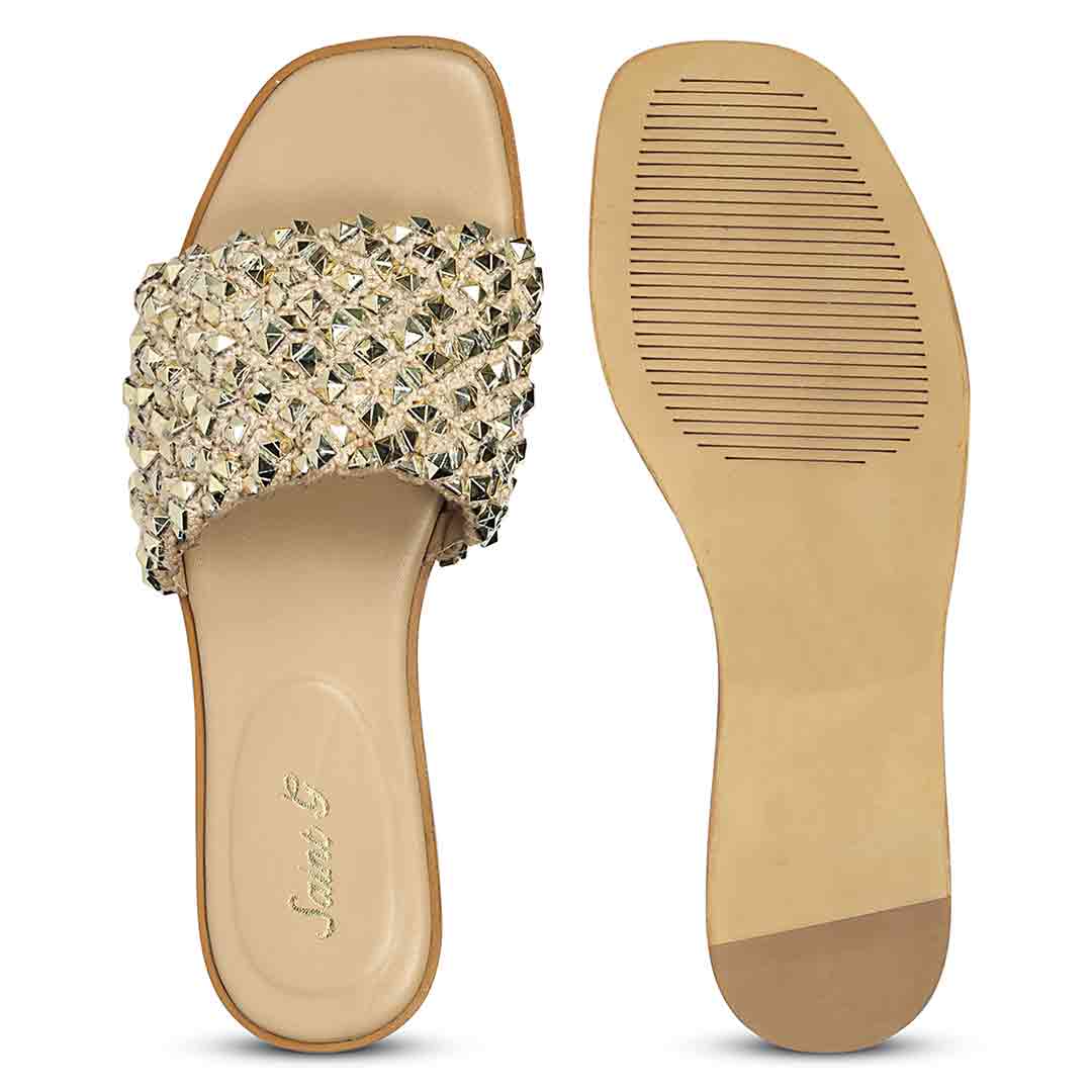 Saint Tara Glow Mesh Beige Leather Flats - Image 5