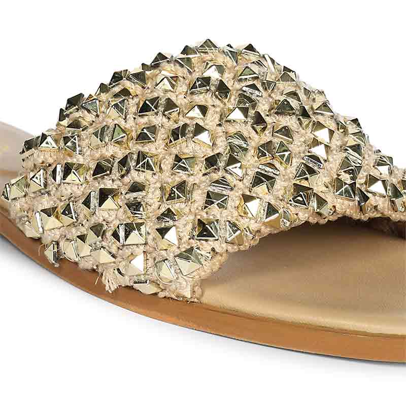 Saint Tara Glow Mesh Beige Leather Flats - Image 6